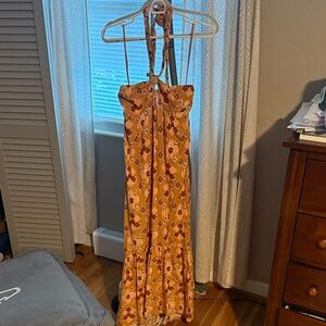 Aerie Brown Patterned Halter Dress